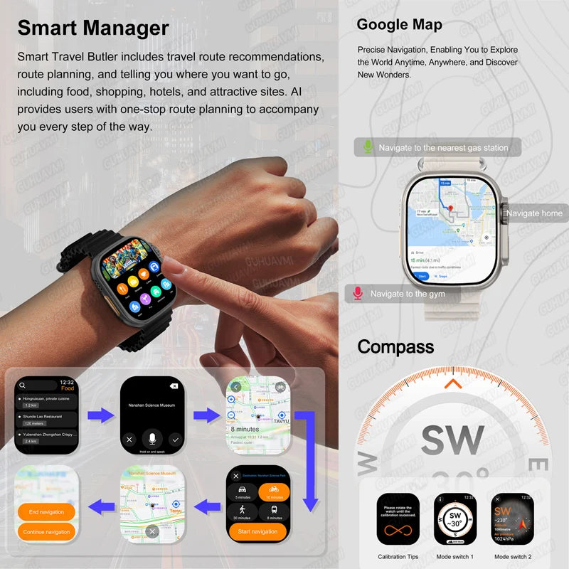 For Huawei IOS Men Watch UItra3 Original Smart Watch GPS 32GB Memory NFC APP Download Music Video Album Women BT Call Smartwatch