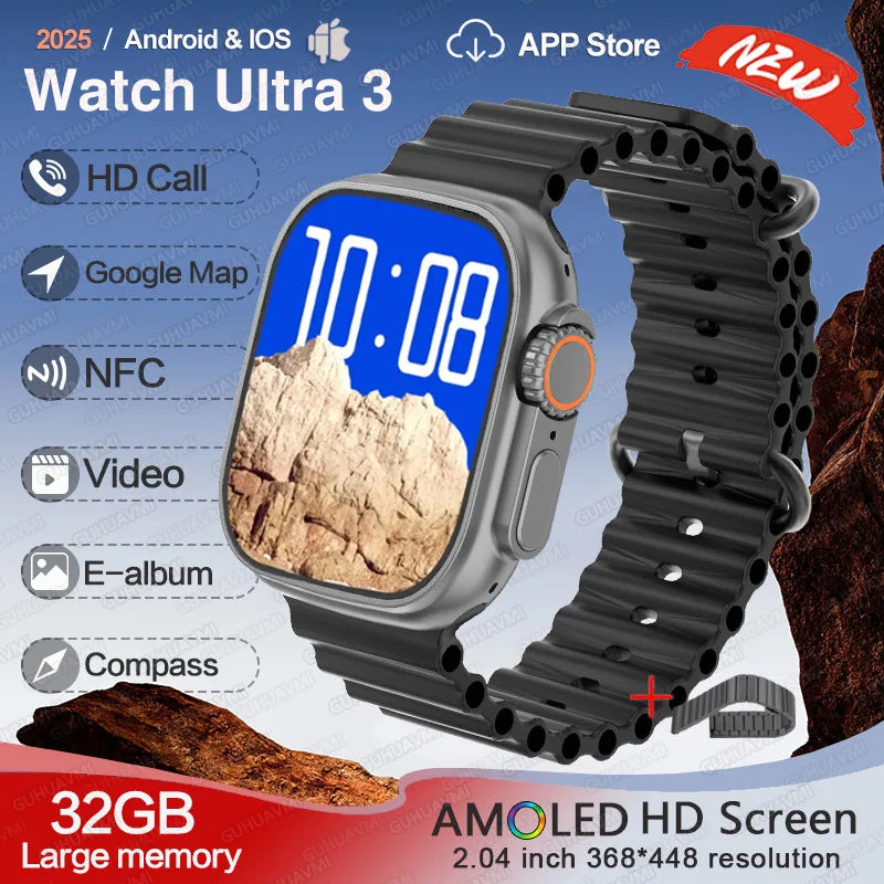 For Huawei IOS Men Watch UItra3 Original Smart Watch GPS 32GB Memory NFC APP Download Music Video Album Women BT Call Smartwatch