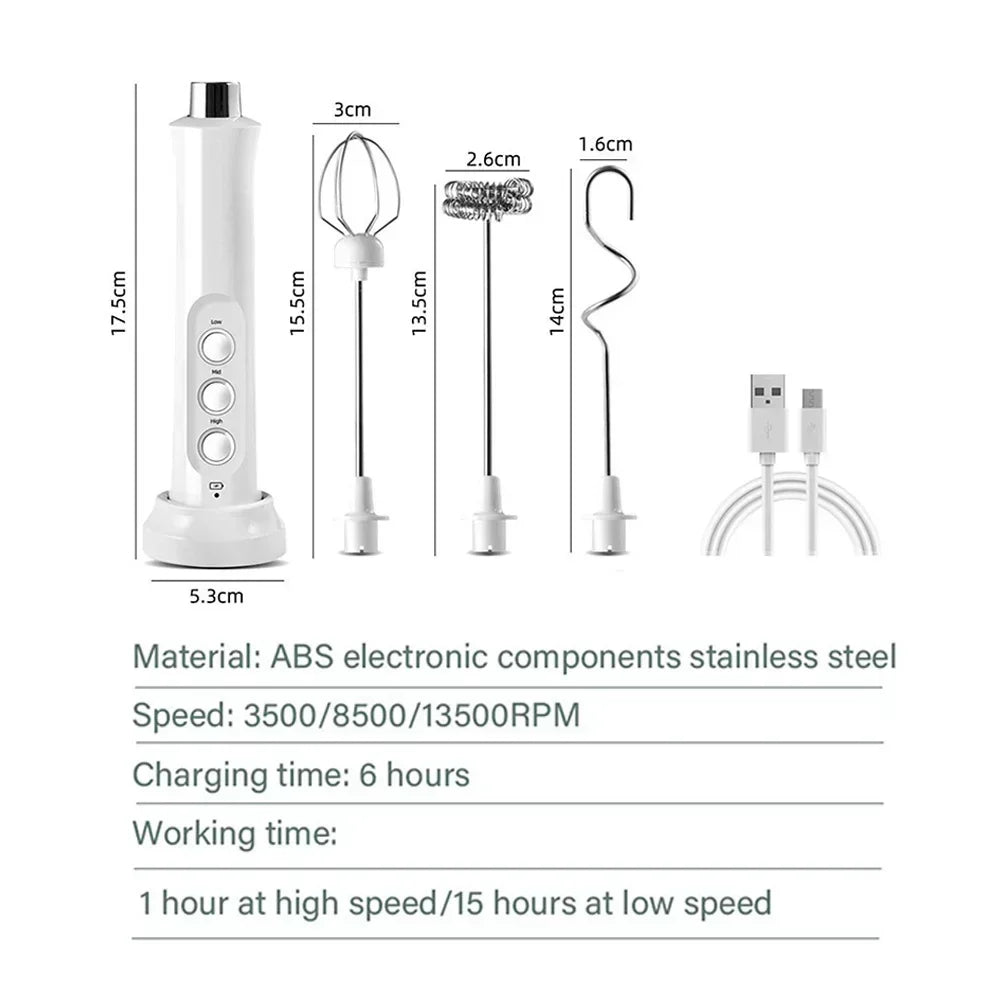 Rechargeable 3-Speed Handheld Milk Frother Mini Electric Foam Maker for Latte Cappuccino Coffee