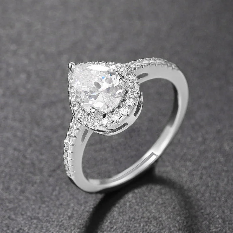 Adjustable Solitaire Rings for Women Bridal Classic Silver Color AAA+Cubic Zirconia Wedding Engagement Marriage Ring Jewelry