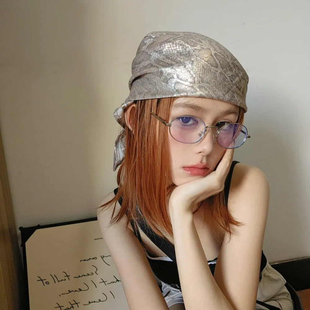Fashion Y2K Snake Print Hair Scarf Soft Square Serpentine Hair Band Hip Hop Turban Snake Punk Bandana Girls