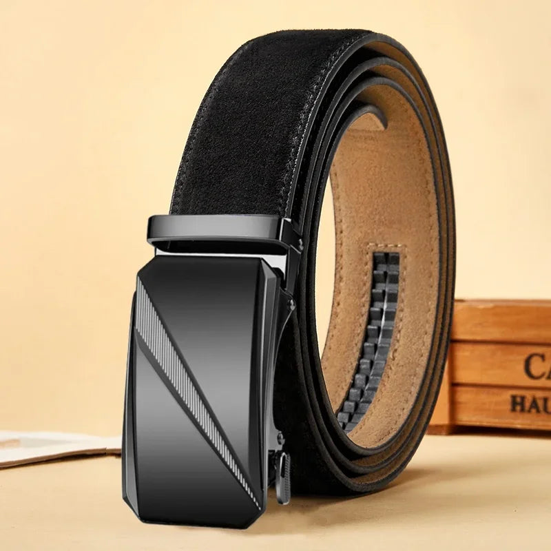 Suede Leather Automatic Buckle Belt for Men Adjustable Ratchet Belt Genuine Men's Leather Belts Fashion Designer Belt Men