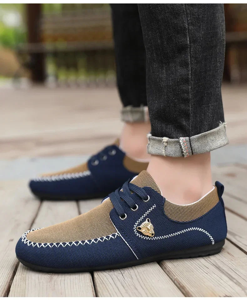 Mens Loafers Slip on Casual Shoes for Male 2024 New Breathable Canvas Driving Flats Comfortable Mocassins Non Slip Plus Size