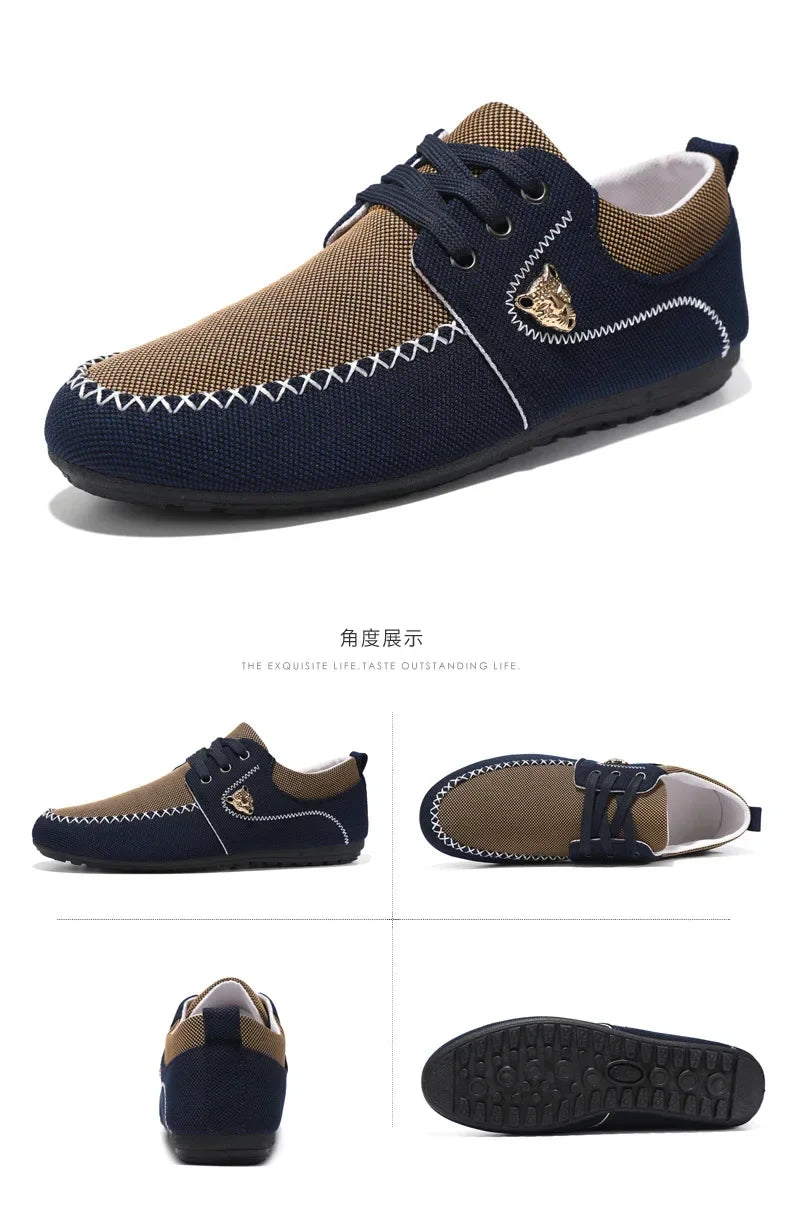 Mens Loafers Slip on Casual Shoes for Male 2024 New Breathable Canvas Driving Flats Comfortable Mocassins Non Slip Plus Size