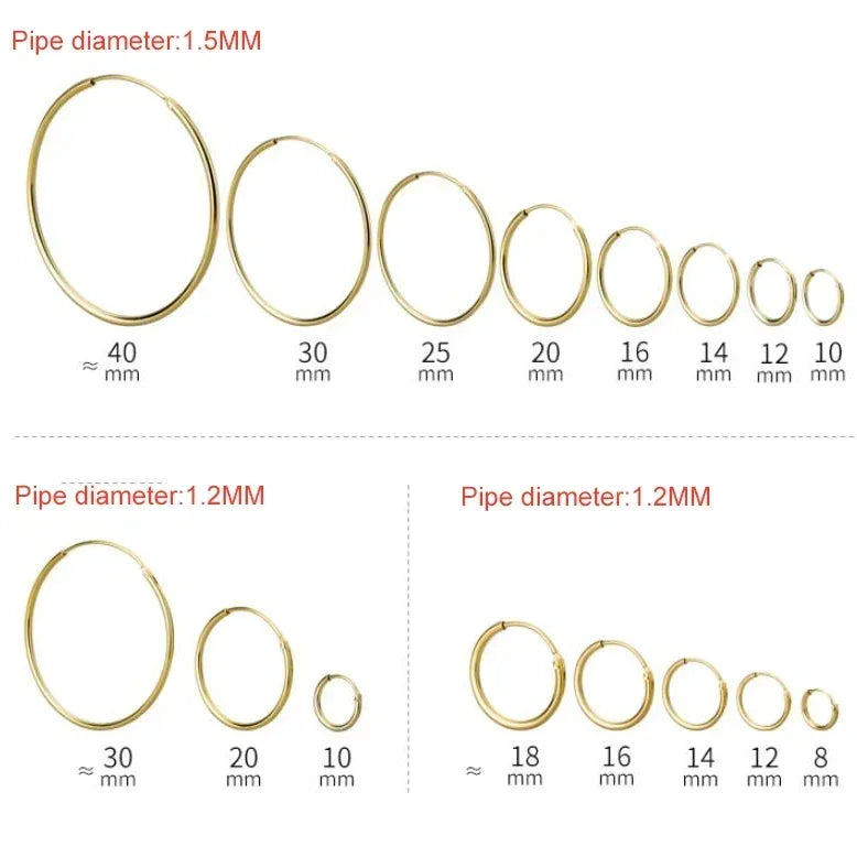 Real 925 Sterling Silver 1.2/1.5mm Wire Diameter Large Round Hoop Earrings for Women Classic Fine Jewelry Minimalist Accessories
