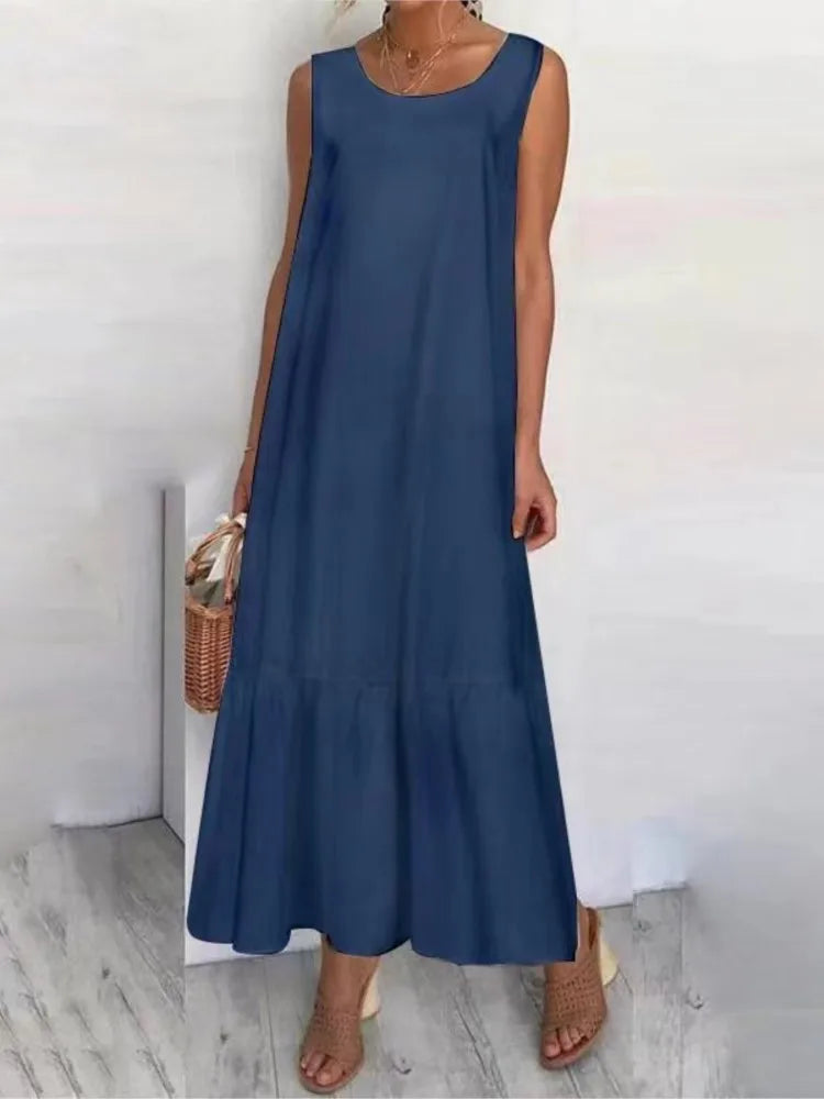 Casual Loose White Maxi Dresses For Women Summer 2024 Fashion Sleeveless Straped O Neck Long Dress Elegant Vestidos