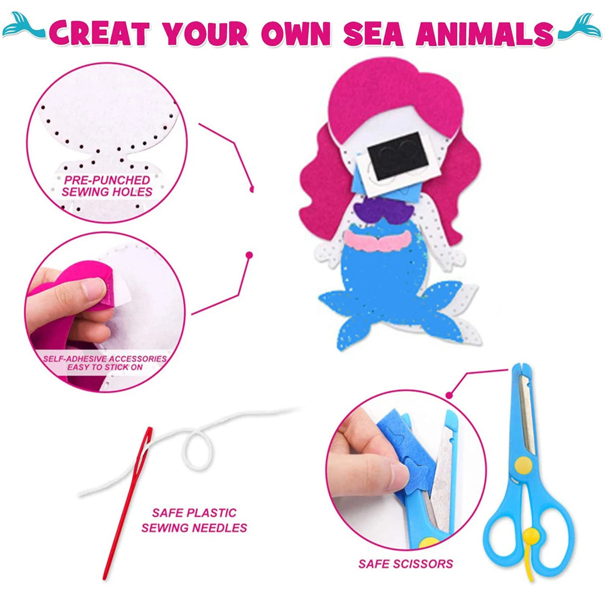 DIY Sewing Animals Craft Kit Forest Creatures DIY Sewing Felt Ocean Animals Mermaid For Kids Beginners Sew Art Christmas Gifts