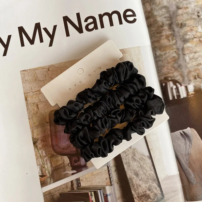 4pcs/set fashion Solid color satin scrunchies for women small  silk hair bands girls elastic satin hair tie black hair rope