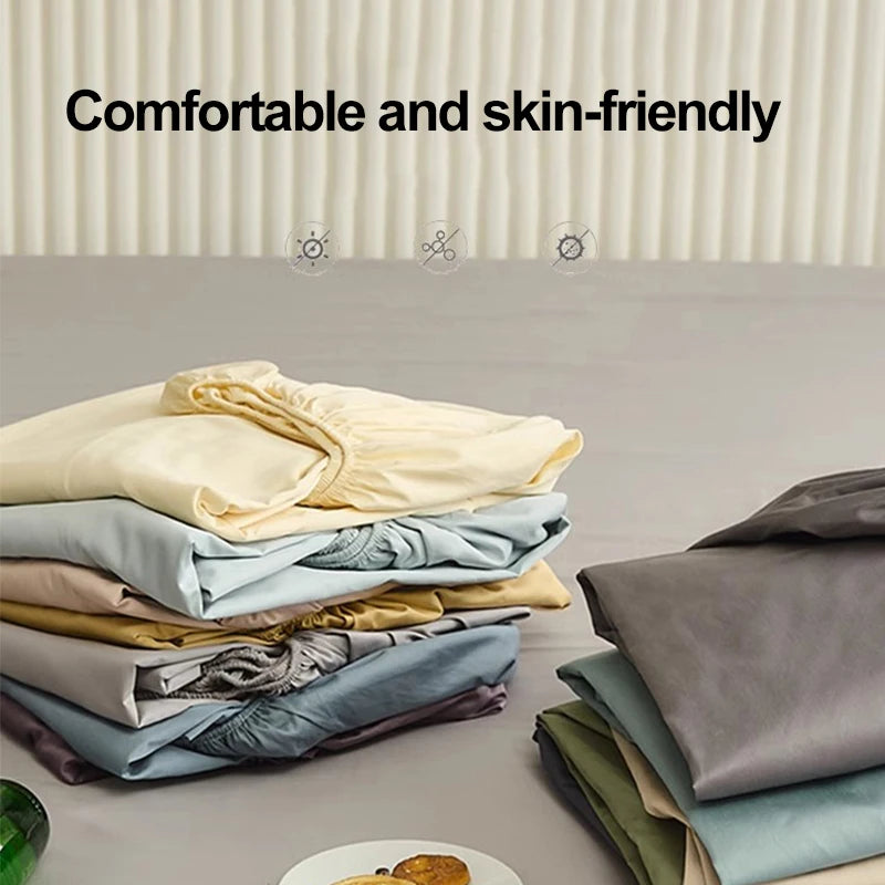100% Microfiber Elastic Fitted Sheet Solid Color Double Bed Sheets Machine Washable Dust-Proof Mattress Cover with Deep Pocket