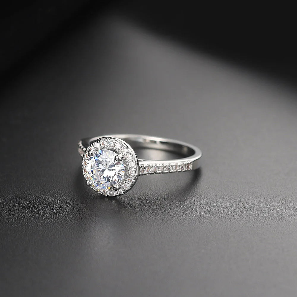 Adjustable Solitaire Rings for Women Bridal Classic Silver Color AAA+Cubic Zirconia Wedding Engagement Marriage Ring Jewelry