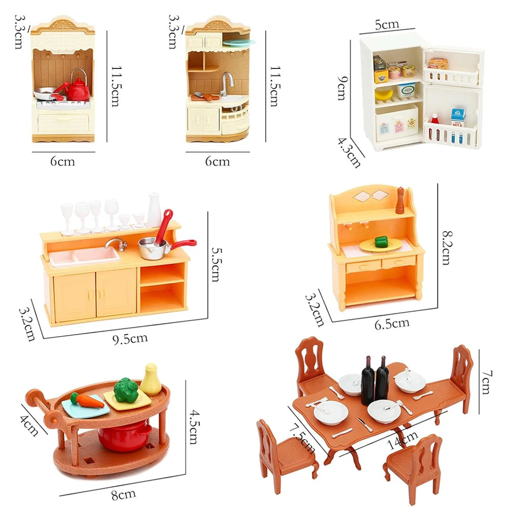 Dollhouse Furniture Kitchen Play Set Miniature Refrigerator 1:12 Mini Food Living Room Sofa Set Pretend Play  Accessores Toy