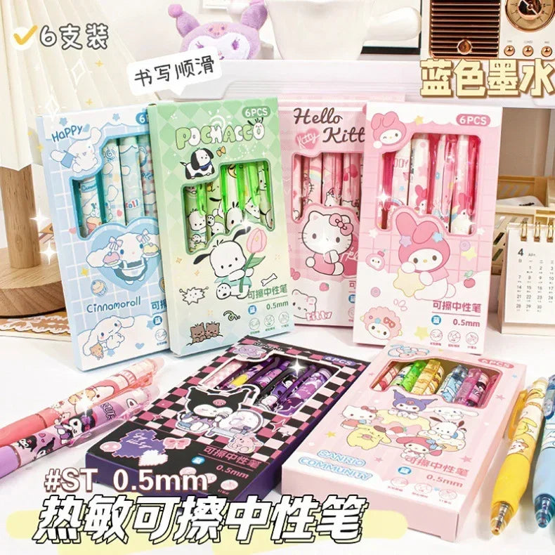 Sanrio Blue Erasable Gel Pen My Melody Cinnamoroll Cute Click Pen Hello Kitty Girly Heart Student Stationery Birthday Gift