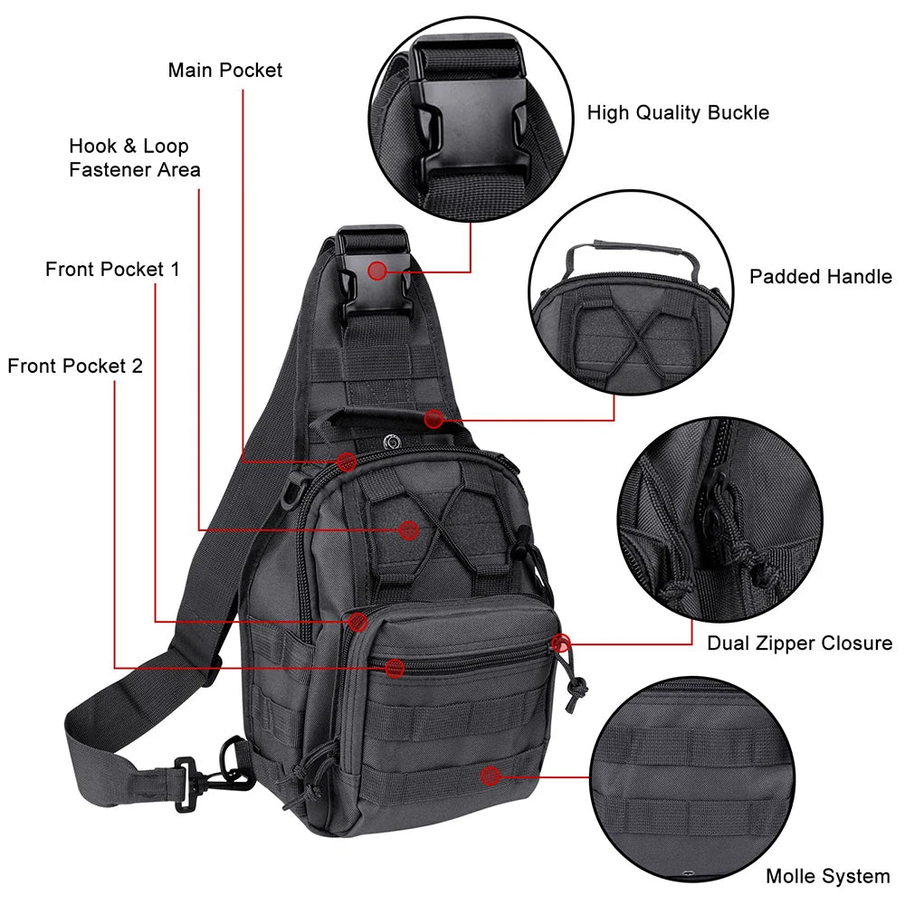 Tactical Sling Bag Outdoor Shoulder Bag with Molle Design and Waterproof Tactical Backpack for Men Caping Hiking Hunting Bags
