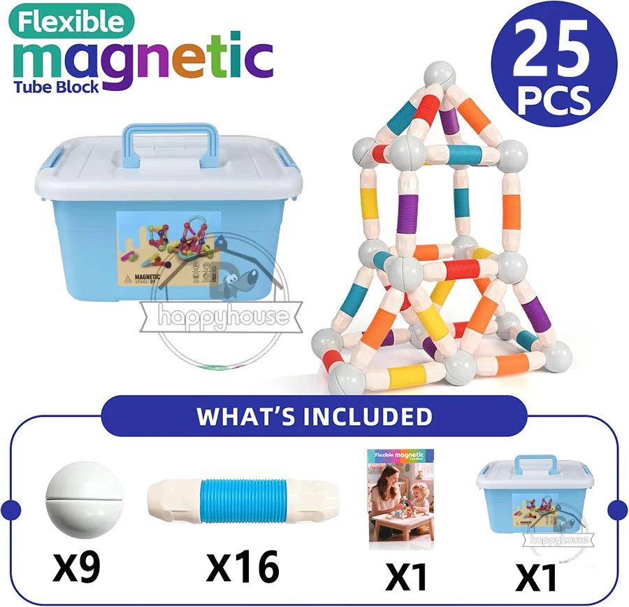 Flexible Retractable Magnetic Sticks Building Toy Set, Magnetic Tube Block, Flexible STEM Building Toys for 3+ Year Block Toys
