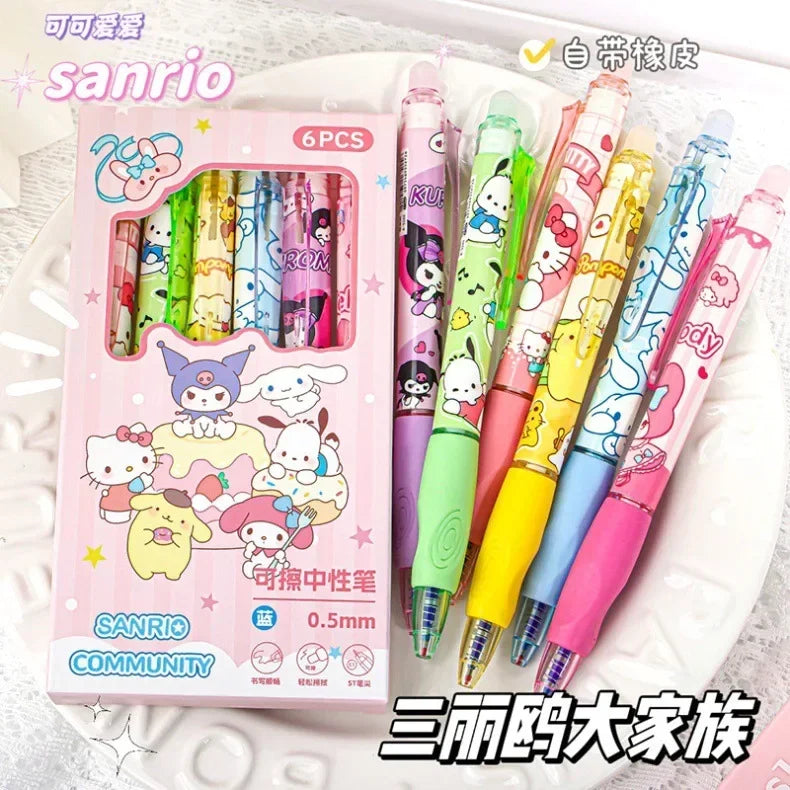 Sanrio Blue Erasable Gel Pen My Melody Cinnamoroll Cute Click Pen Hello Kitty Girly Heart Student Stationery Birthday Gift