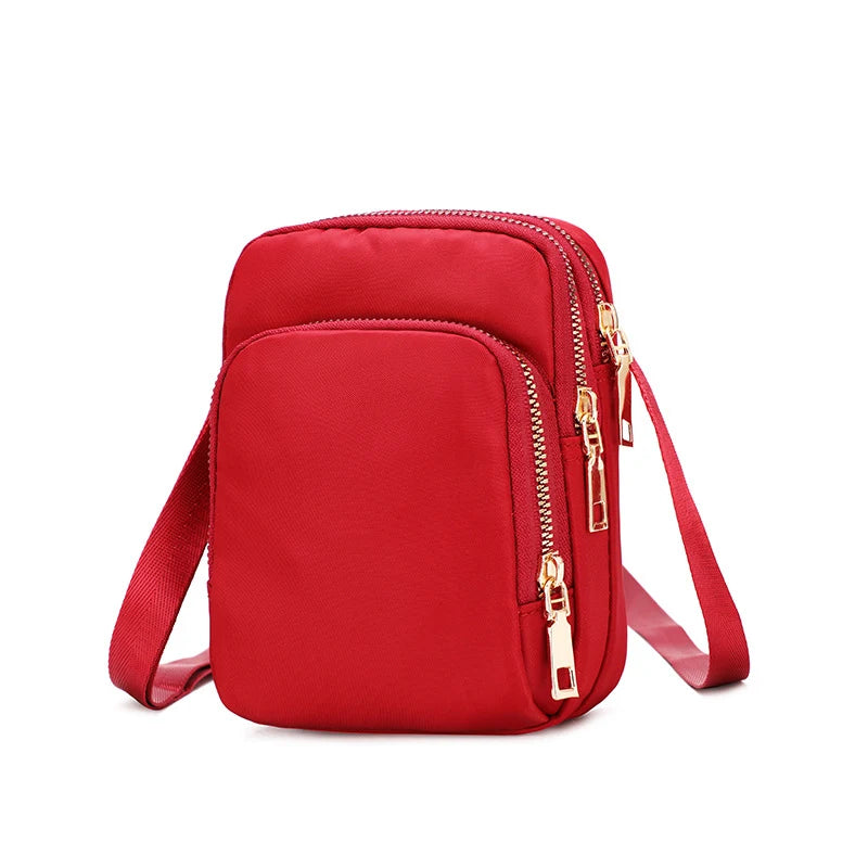 Mobile Phone Crossbody Bags for Women Fashion Ladies Shoulder Bag 3 Layer Waterproof Oxford Small Cell Phone Purse Wallet