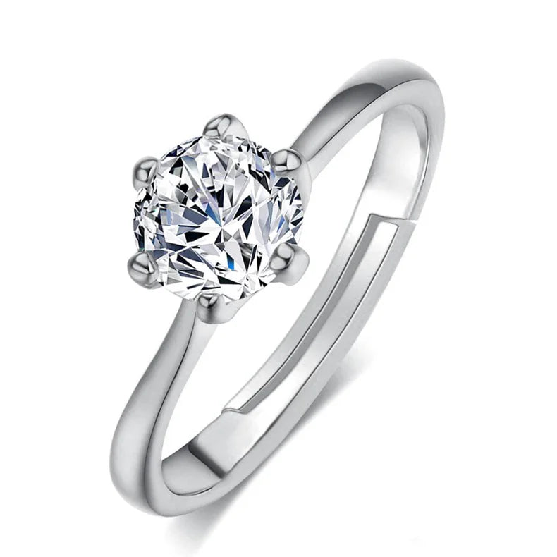 Adjustable Solitaire Rings for Women Bridal Classic Silver Color AAA+Cubic Zirconia Wedding Engagement Marriage Ring Jewelry
