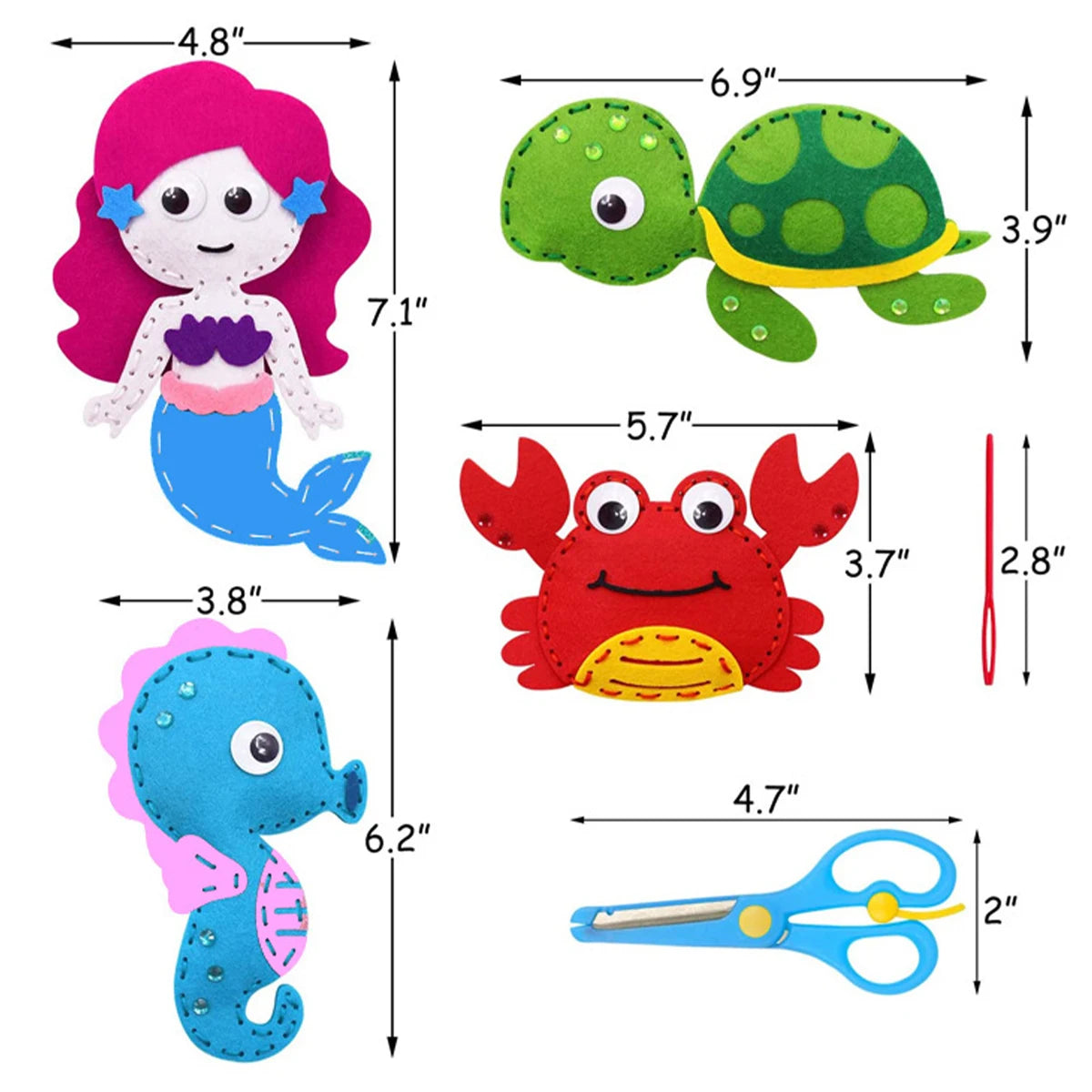 DIY Sewing Animals Craft Kit Forest Creatures DIY Sewing Felt Ocean Animals Mermaid For Kids Beginners Sew Art Christmas Gifts
