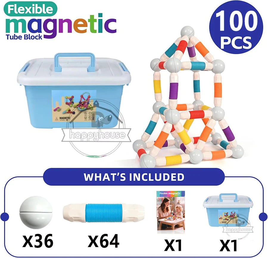 Flexible Retractable Magnetic Sticks Building Toy Set, Magnetic Tube Block, Flexible STEM Building Toys for 3+ Year Block Toys