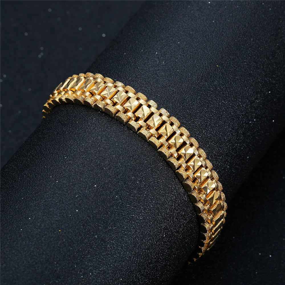 Male Bracelet Women Jewelry 12MM Pulseira Masculine Trendy Gold Color Chunky Chain Link Bracelet Wholesale Bileklik For Man P166