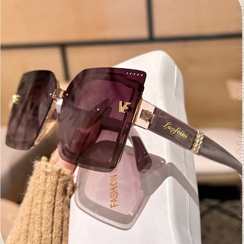 New Cool Rimeless Polarized Sunglasses Women Oversized Square Sun Glasses Ladies UV400 Classic Goggle Oculos De Sol Feminino
