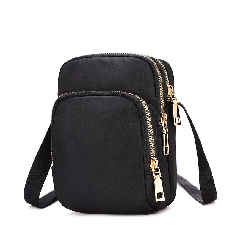 Mobile Phone Crossbody Bags for Women Fashion Ladies Shoulder Bag 3 Layer Waterproof Oxford Small Cell Phone Purse Wallet