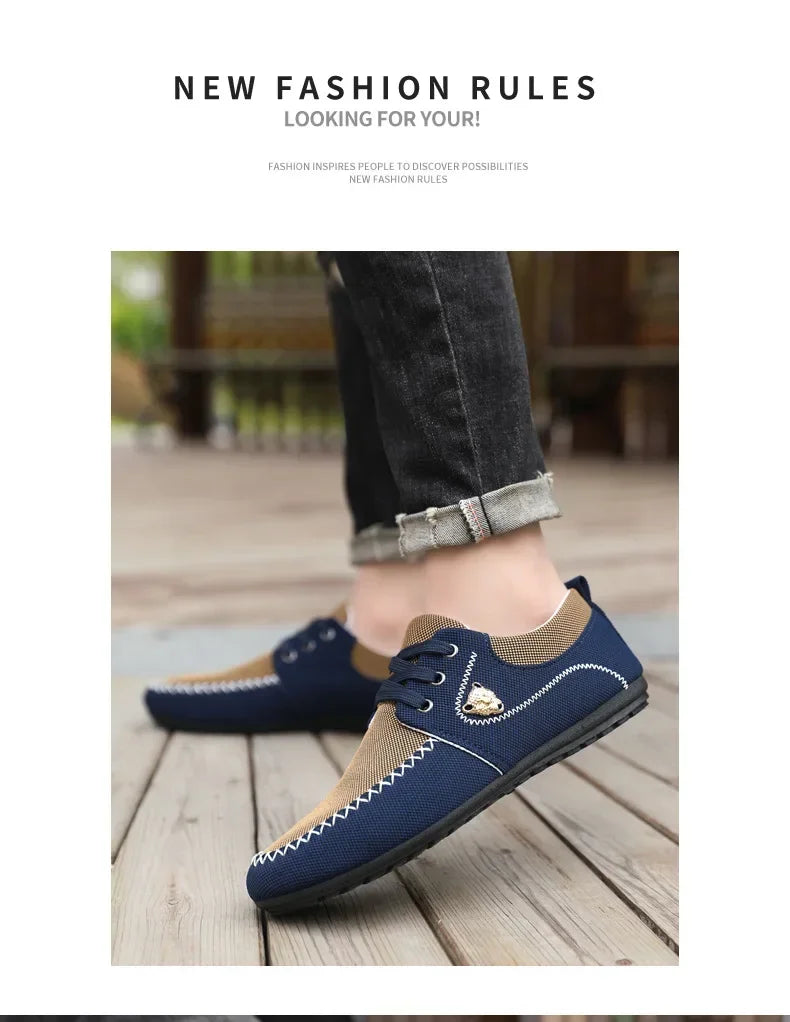Mens Loafers Slip on Casual Shoes for Male 2024 New Breathable Canvas Driving Flats Comfortable Mocassins Non Slip Plus Size