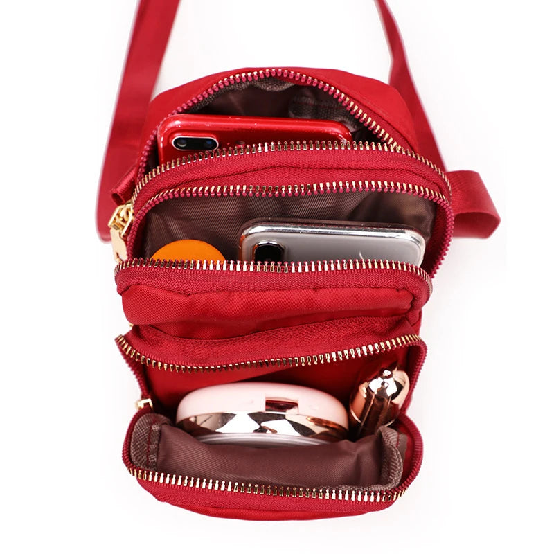 Mobile Phone Crossbody Bags for Women Fashion Ladies Shoulder Bag 3 Layer Waterproof Oxford Small Cell Phone Purse Wallet