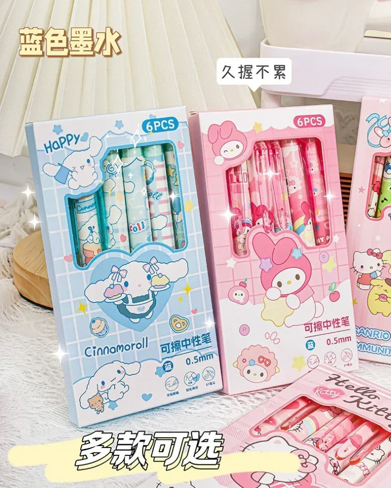 Sanrio Blue Erasable Gel Pen My Melody Cinnamoroll Cute Click Pen Hello Kitty Girly Heart Student Stationery Birthday Gift