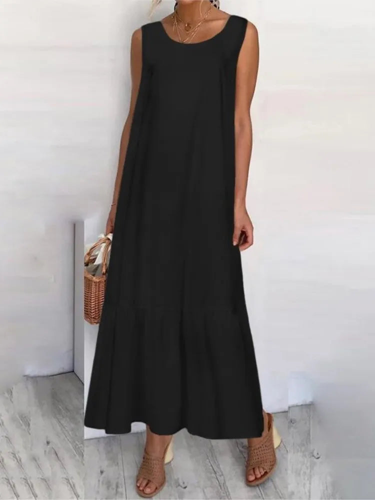 Casual Loose White Maxi Dresses For Women Summer 2024 Fashion Sleeveless Straped O Neck Long Dress Elegant Vestidos