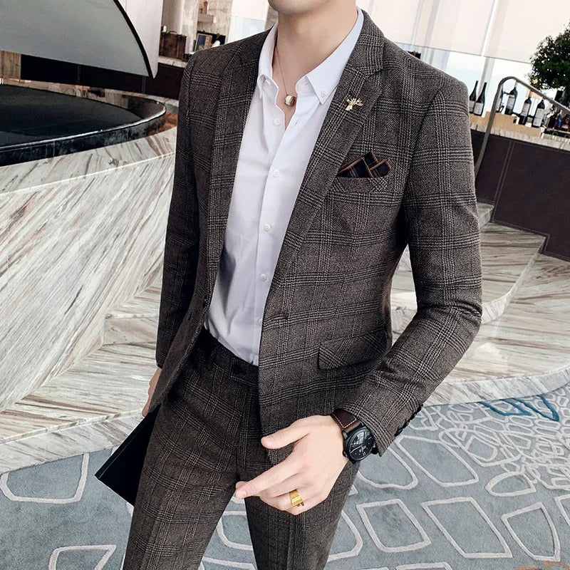 Blazer Plus Size 7XL Men's Blazer Fashion Business Italian Style Linen Leisure Wedding for Office Workers Assembling A Blazer