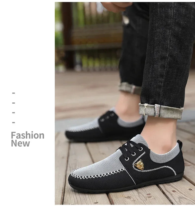 Mens Loafers Slip on Casual Shoes for Male 2024 New Breathable Canvas Driving Flats Comfortable Mocassins Non Slip Plus Size