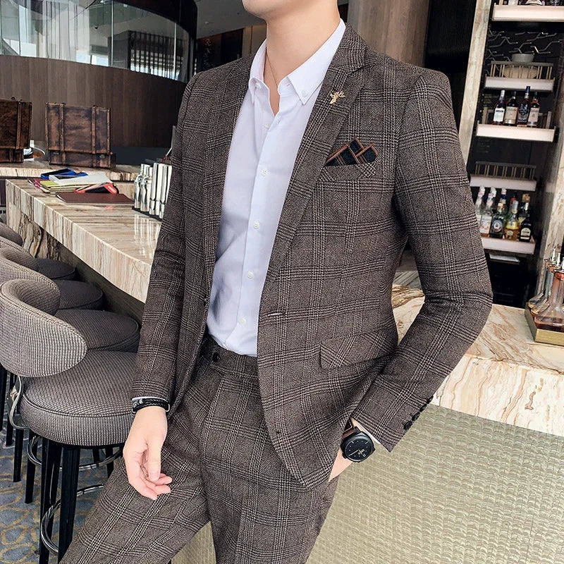 Blazer Plus Size 7XL Men's Blazer Fashion Business Italian Style Linen Leisure Wedding for Office Workers Assembling A Blazer