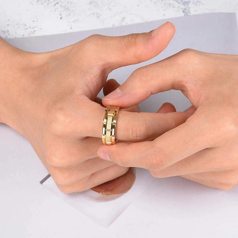 Fashion Stainless Steel Rings for Men Jewelry Accessories Anniversary Gift Trendy Double Groove Watch Band Shape Brushed Rings