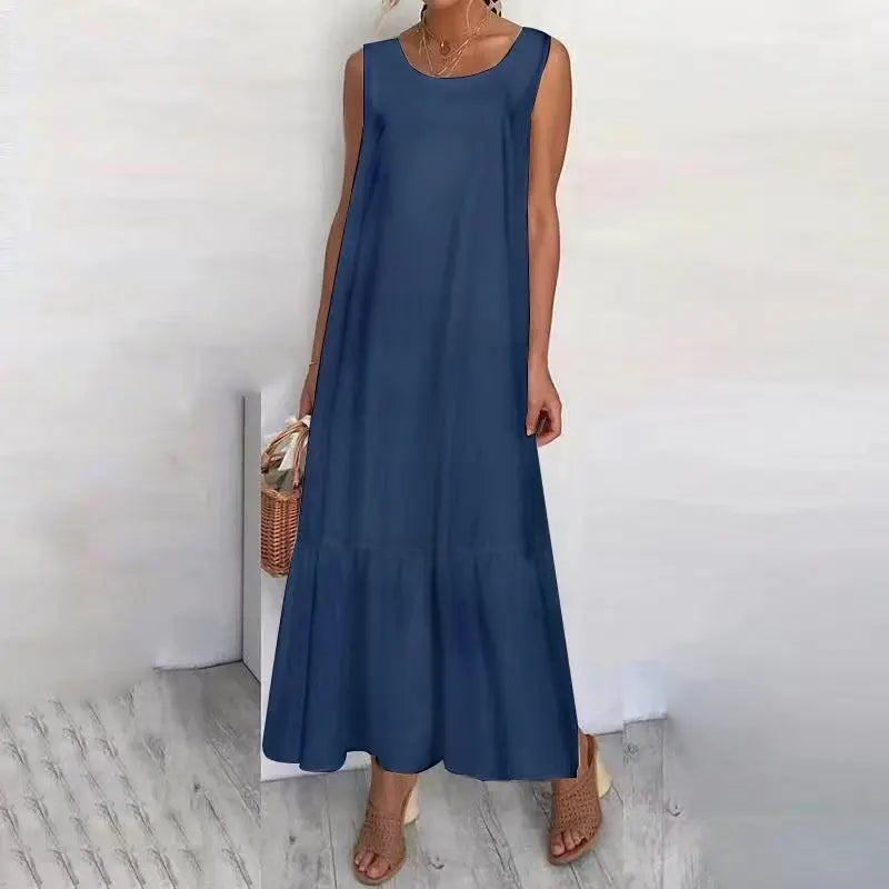 Casual Loose White Maxi Dresses For Women Summer 2024 Fashion Sleeveless Straped O Neck Long Dress Elegant Vestidos