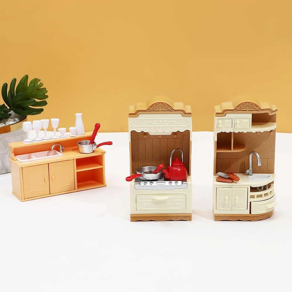 Dollhouse Furniture Kitchen Play Set Miniature Refrigerator 1:12 Mini Food Living Room Sofa Set Pretend Play  Accessores Toy