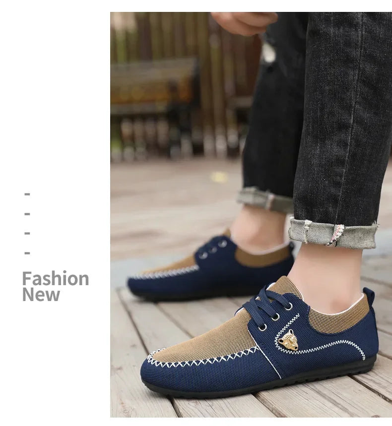 Mens Loafers Slip on Casual Shoes for Male 2024 New Breathable Canvas Driving Flats Comfortable Mocassins Non Slip Plus Size
