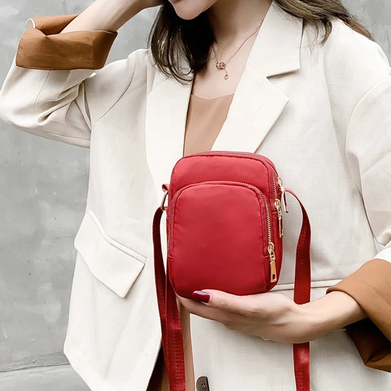 Mobile Phone Crossbody Bags for Women Fashion Ladies Shoulder Bag 3 Layer Waterproof Oxford Small Cell Phone Purse Wallet