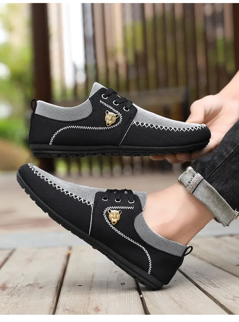 Mens Loafers Slip on Casual Shoes for Male 2024 New Breathable Canvas Driving Flats Comfortable Mocassins Non Slip Plus Size