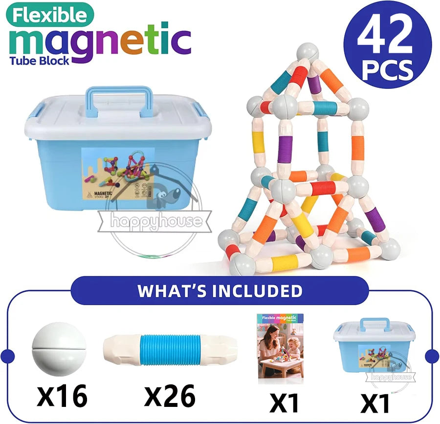 Flexible Retractable Magnetic Sticks Building Toy Set, Magnetic Tube Block, Flexible STEM Building Toys for 3+ Year Block Toys
