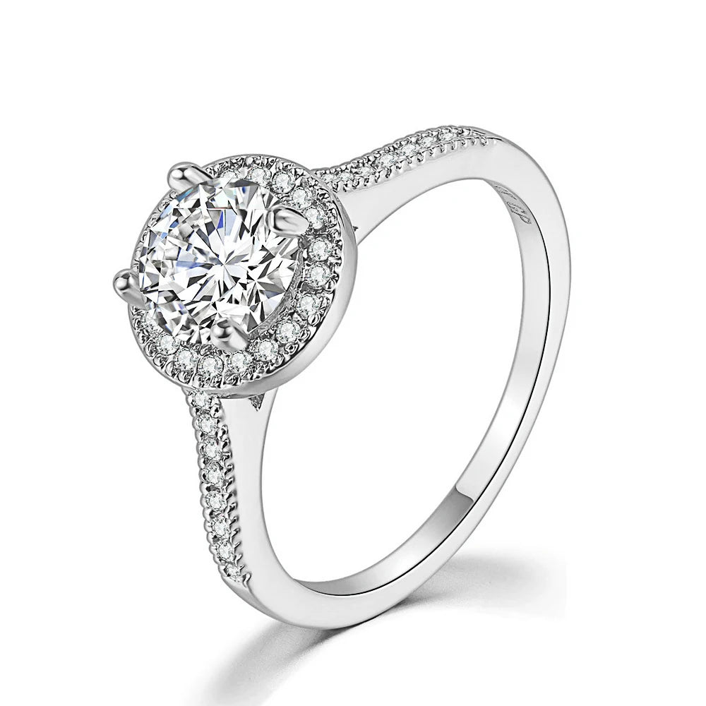 Adjustable Solitaire Rings for Women Bridal Classic Silver Color AAA+Cubic Zirconia Wedding Engagement Marriage Ring Jewelry