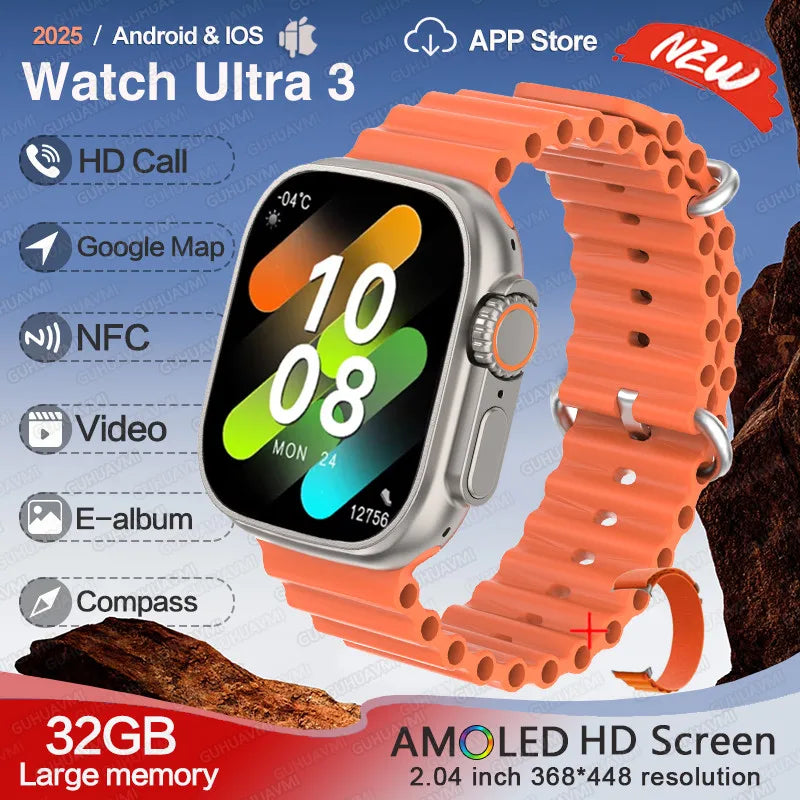 For Huawei IOS Men Watch UItra3 Original Smart Watch GPS 32GB Memory NFC APP Download Music Video Album Women BT Call Smartwatch