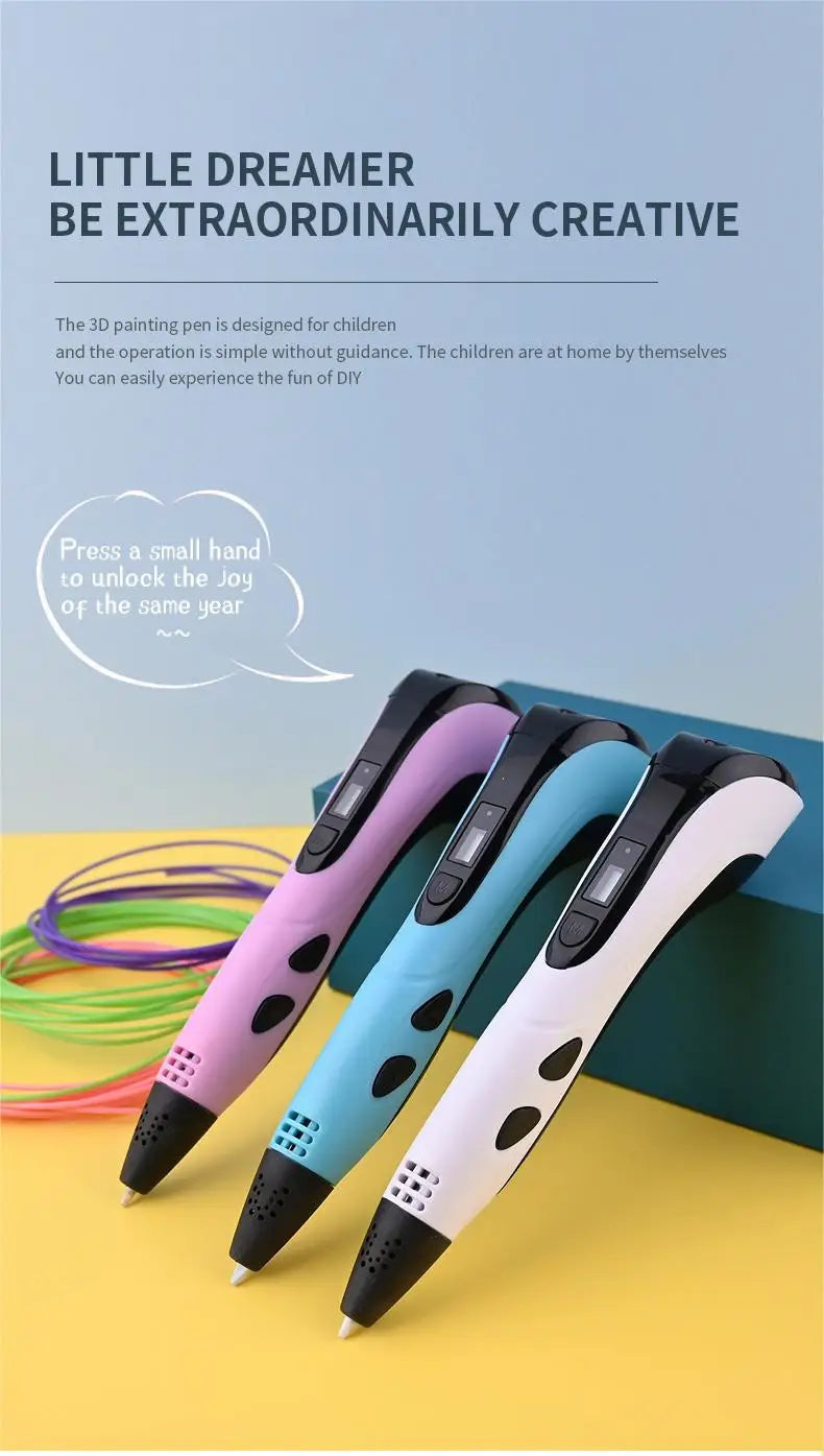3D Printing Pen With LED Display 3D Pen Set for Kids Filament Children USB Drawing Tool Drawing Toy DIY Christmas Birthday Gift