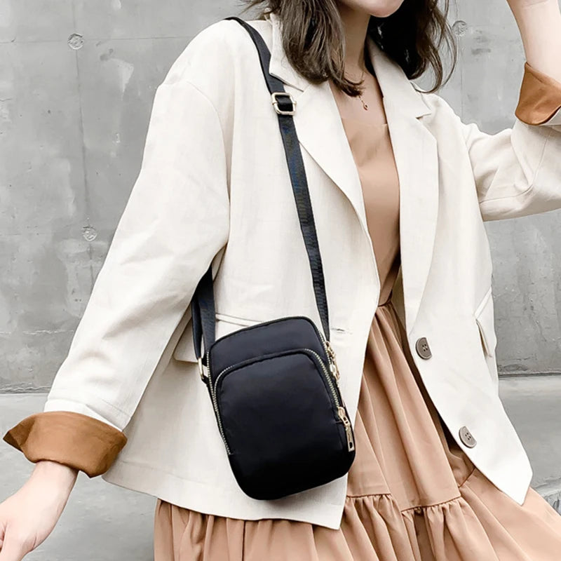 Mobile Phone Crossbody Bags for Women Fashion Ladies Shoulder Bag 3 Layer Waterproof Oxford Small Cell Phone Purse Wallet