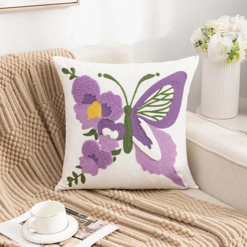 Embroidered flower pillowcase, natural style, modern and simple sofa head pillow