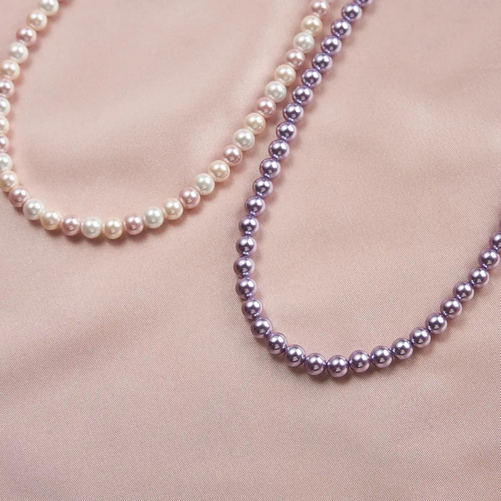 ORSA JEWELS 6mm Natural Shell Pearls Beaded Necklace 925 Silver Pink Purple Round Shell Choker Chain Wedding Pearl Chain PSN03