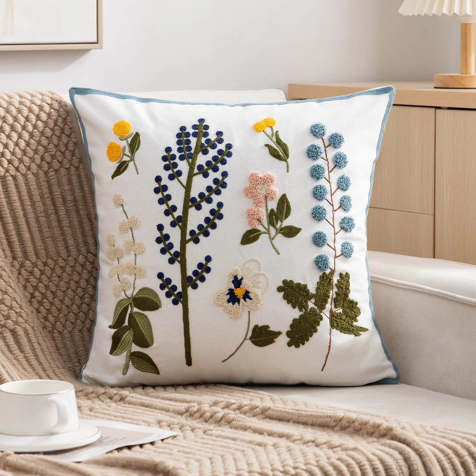 Embroidered flower pillowcase, natural style, modern and simple sofa head pillow
