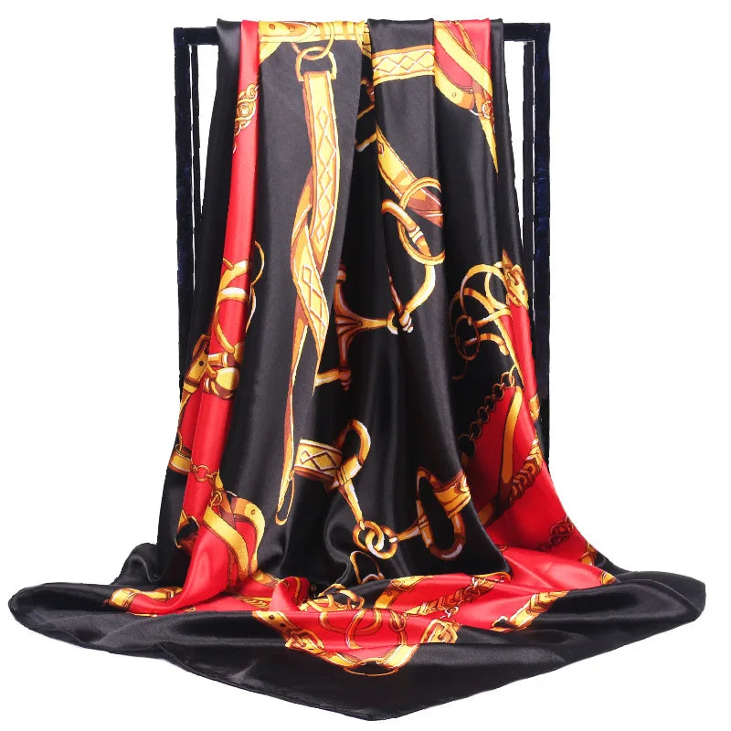 90*90cm square silk scarf Women Shawl Print Satin Hijab Female Luxury Brand Square Lady muffler coverchief bandanna pareo girl