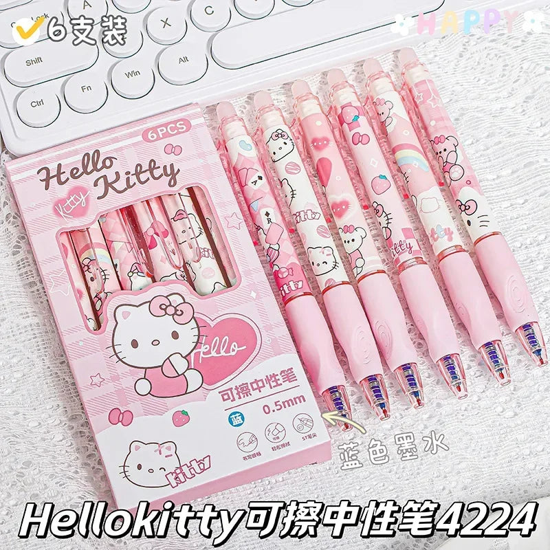 Sanrio Blue Erasable Gel Pen My Melody Cinnamoroll Cute Click Pen Hello Kitty Girly Heart Student Stationery Birthday Gift