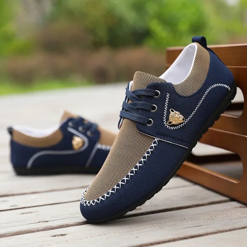 Mens Loafers Slip on Casual Shoes for Male 2024 New Breathable Canvas Driving Flats Comfortable Mocassins Non Slip Plus Size